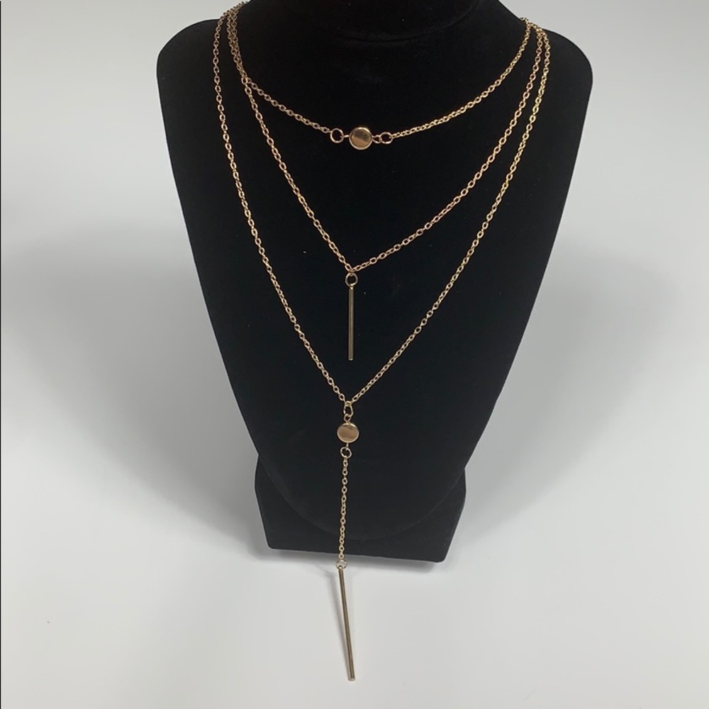 Gold Triple Tier Dangle Necklace - Picture 6 of 6